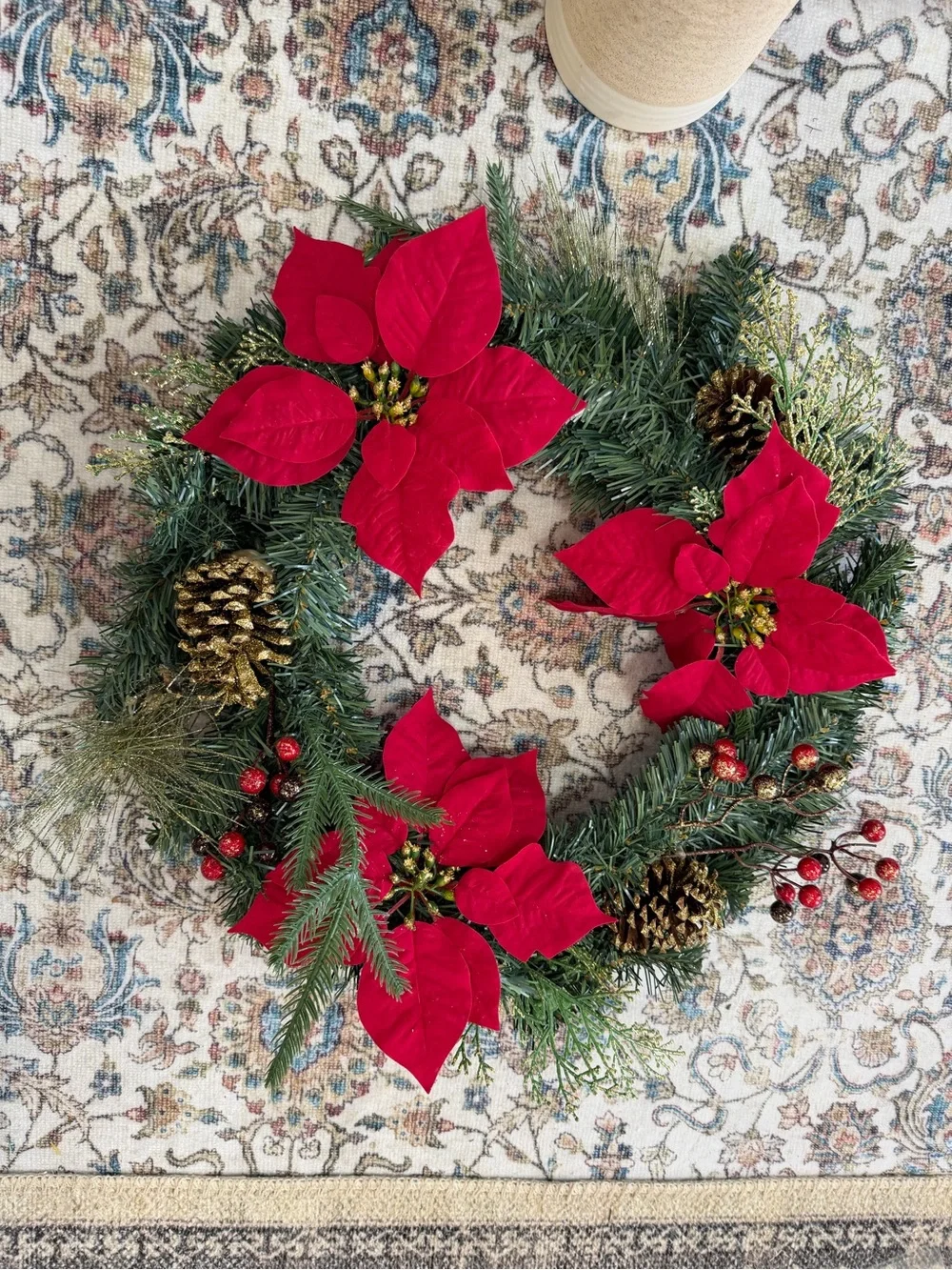 New Christmas Wreath Festive Red Poinsettia Holiday Wreath by old time pottery
